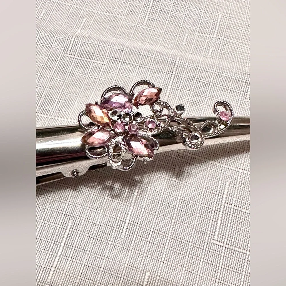 Elegant Silver and Pink Floral Hair Clip